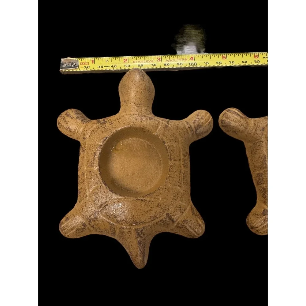 Heavy Cast Iron Turtle Tea Light Votive Candle Holder Set Of 2 Tan  5